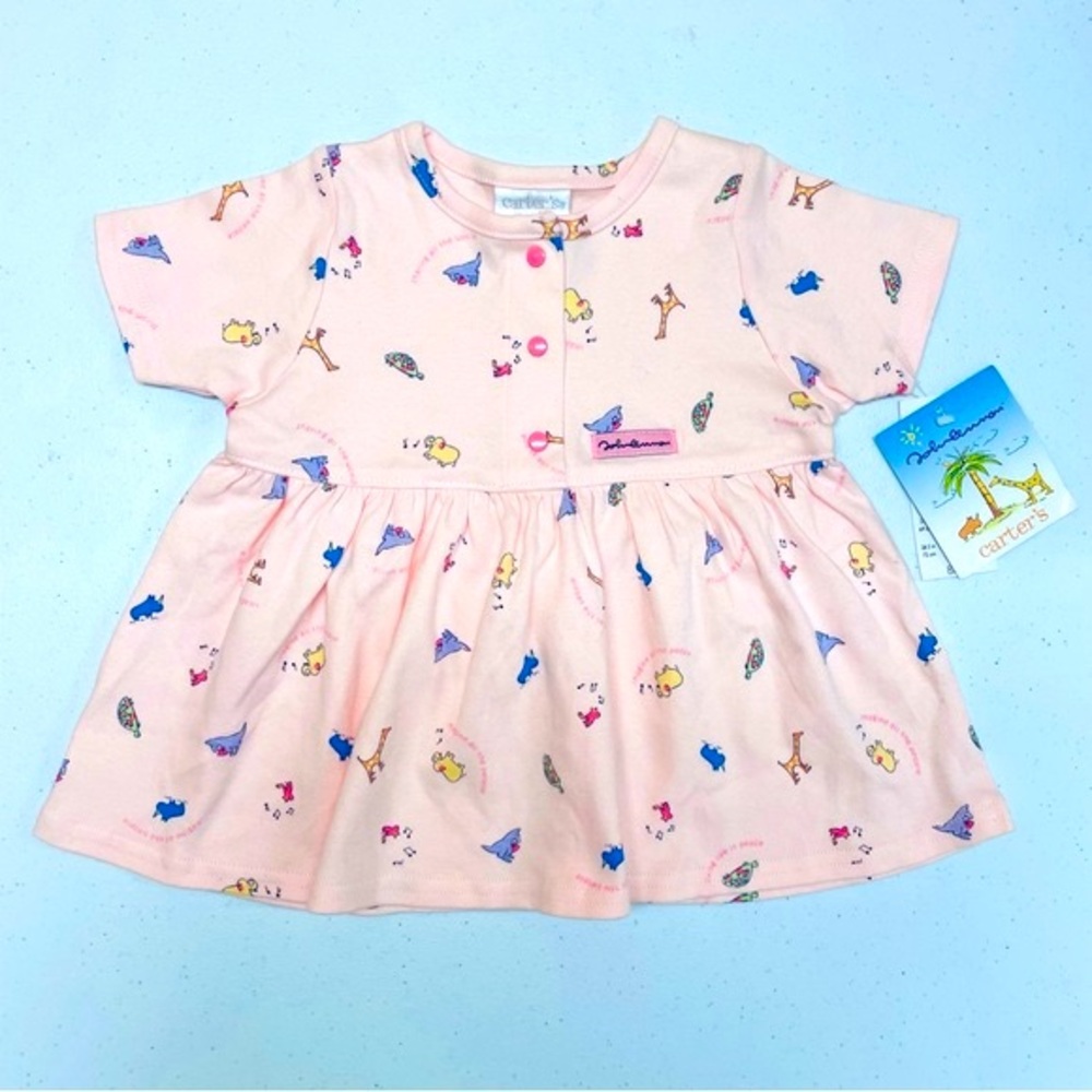 Vintage New Carters Dress Girls 3-6M John Lennon Imagine Cotton Animals Summer